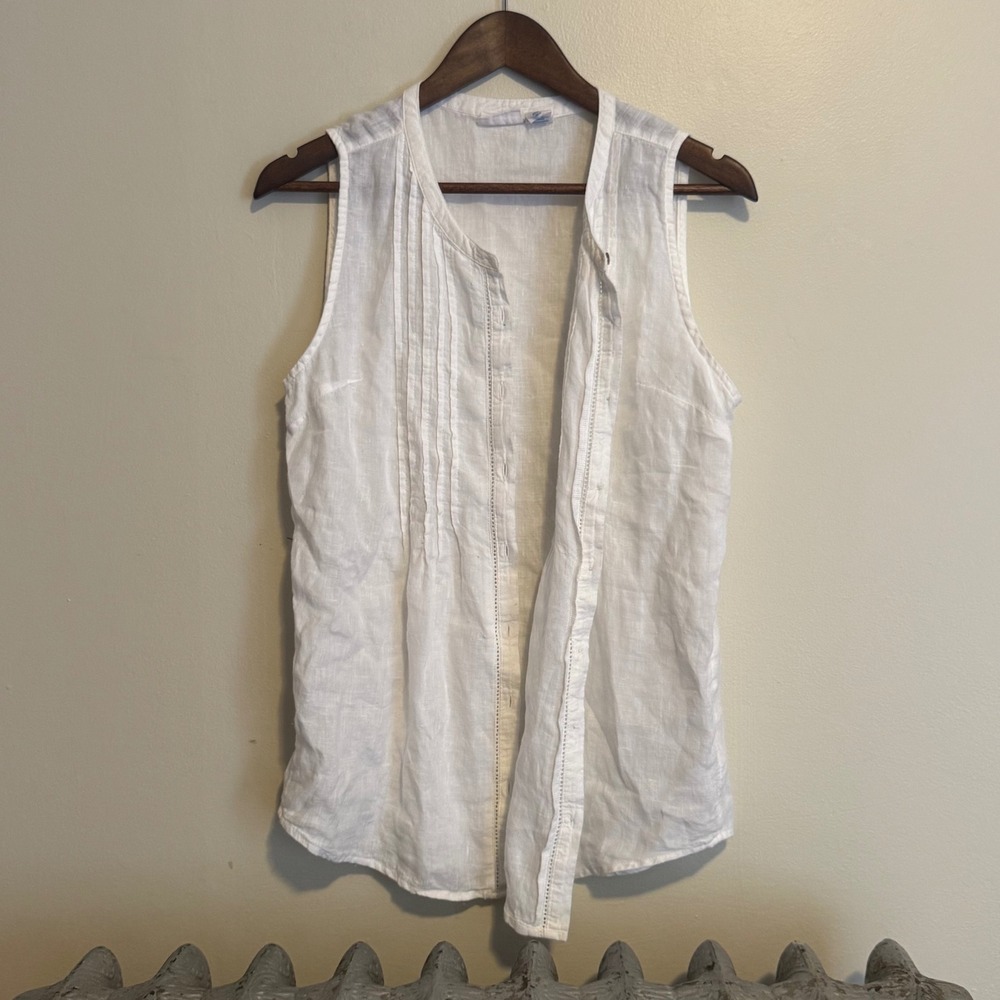 Vintage Women's Sigrid Olsen White 100% Linen Vest  Size S Boho Indie